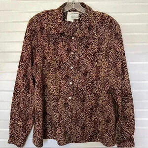 Liz Baker Blouse Cheetah Leopard Animal Print  Brown&Tan Long Sleeve  Sz 18